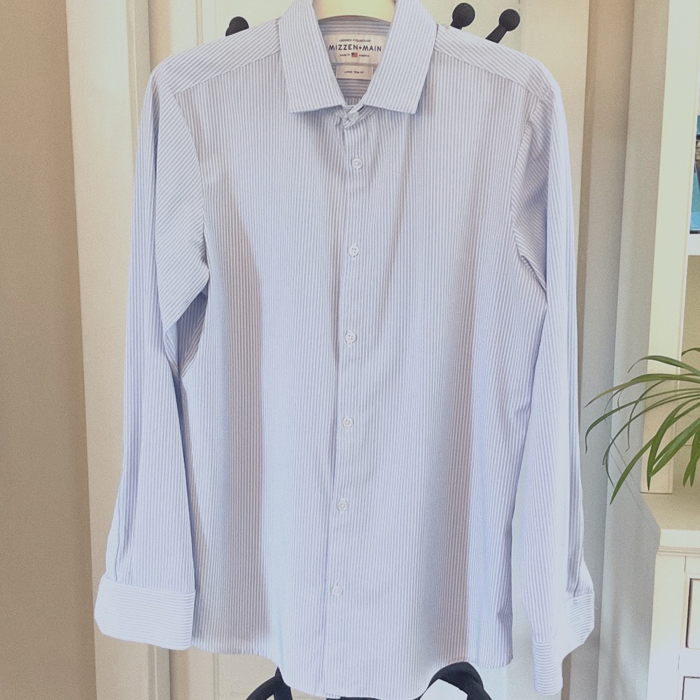 Mizzen + Main Dress Shirt Men Size Lg Trim Fit